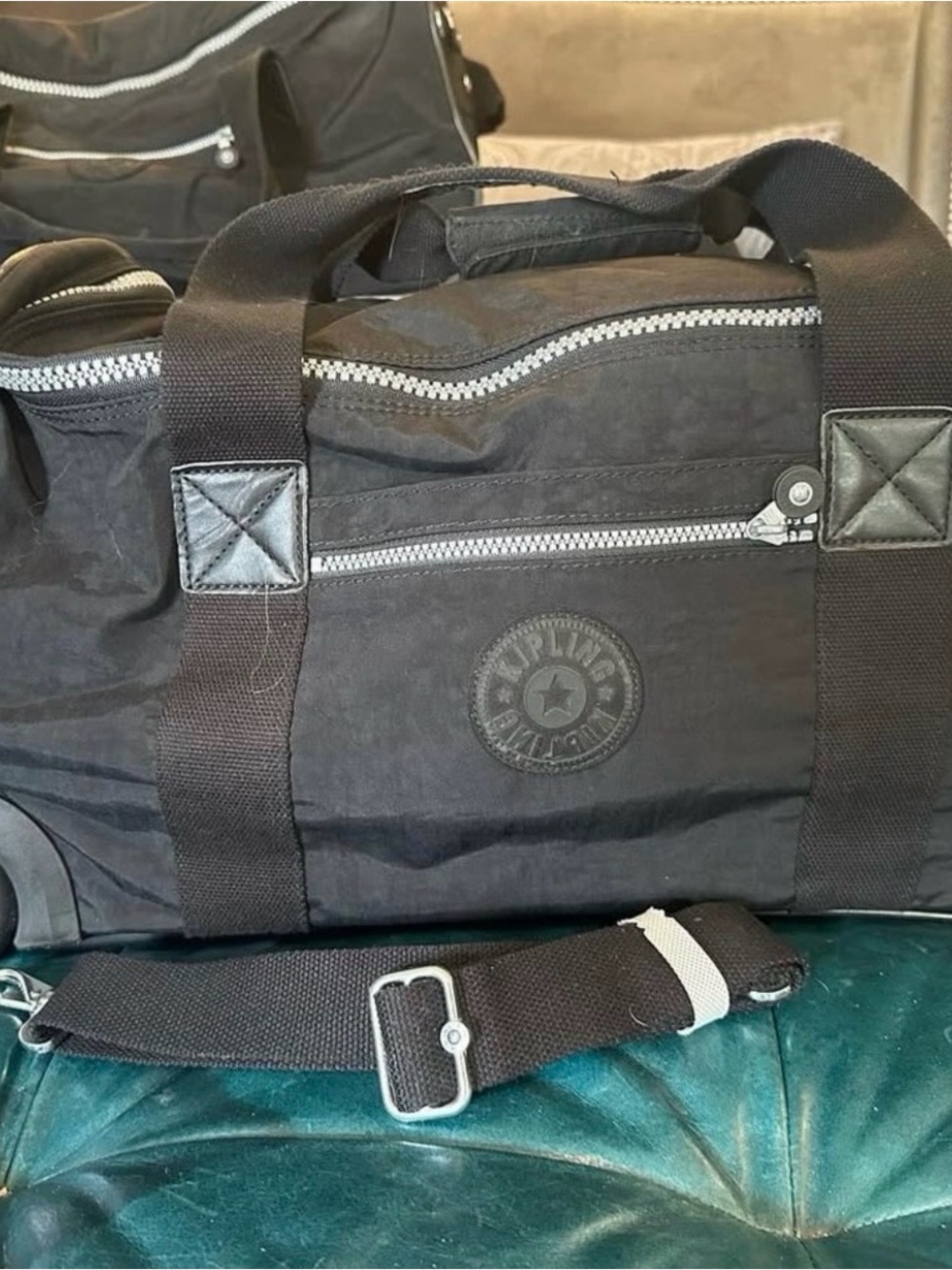 Kipling Black Duffel with Removable Strap and Front Zip Pocket